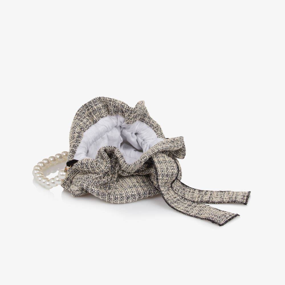 Phi Clothing-Сумочка чёрно-кремовая из твида для девочек (26см) | Childrensalon