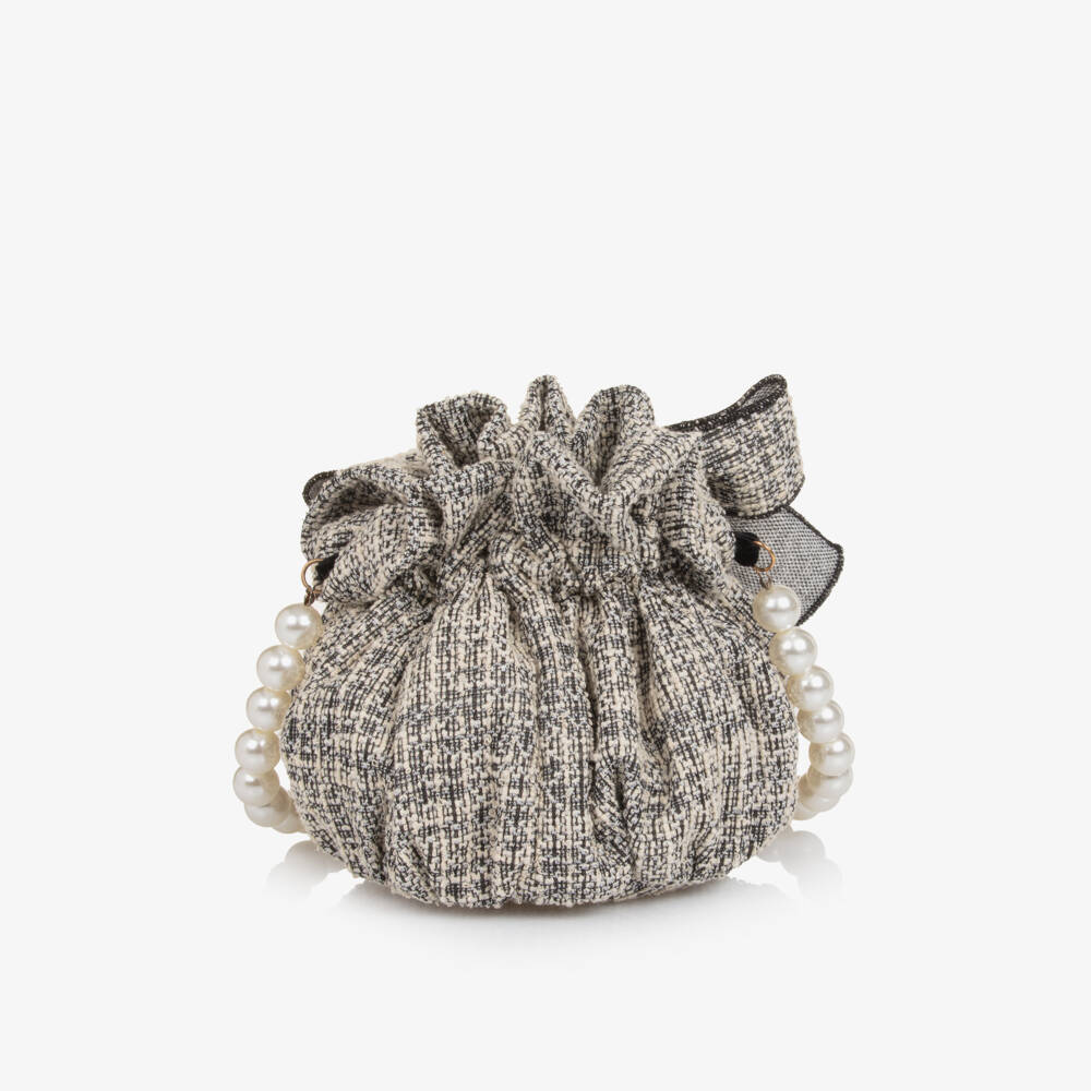 Phi Clothing-Сумочка чёрно-кремовая из твида для девочек (26см) | Childrensalon