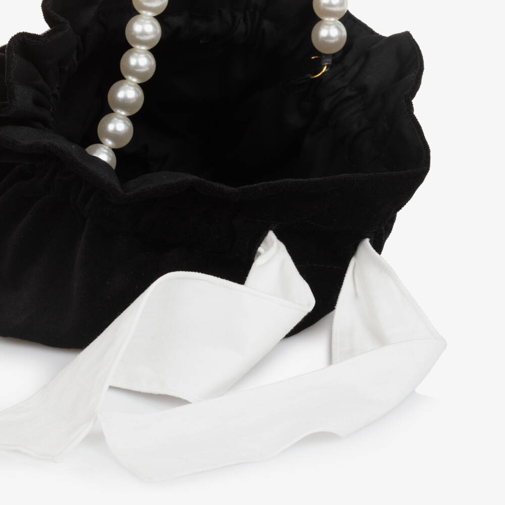 Phi Clothing-Girls Black Velvet Drawstring Pouch Bag (14cm) | Childrensalon