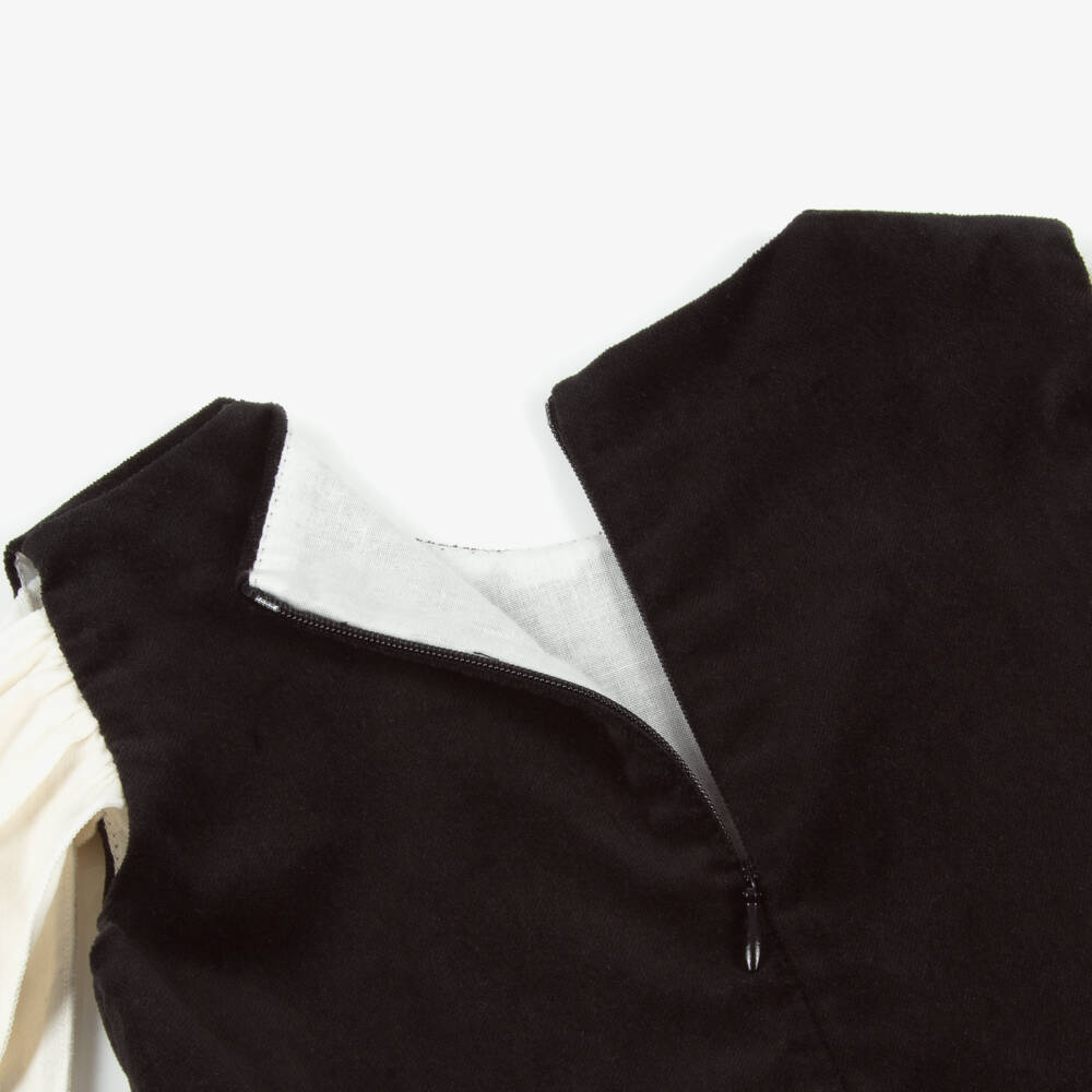 Phi Clothing-Girls Black Velvet Dress with Ivory Bows | Childrensalon