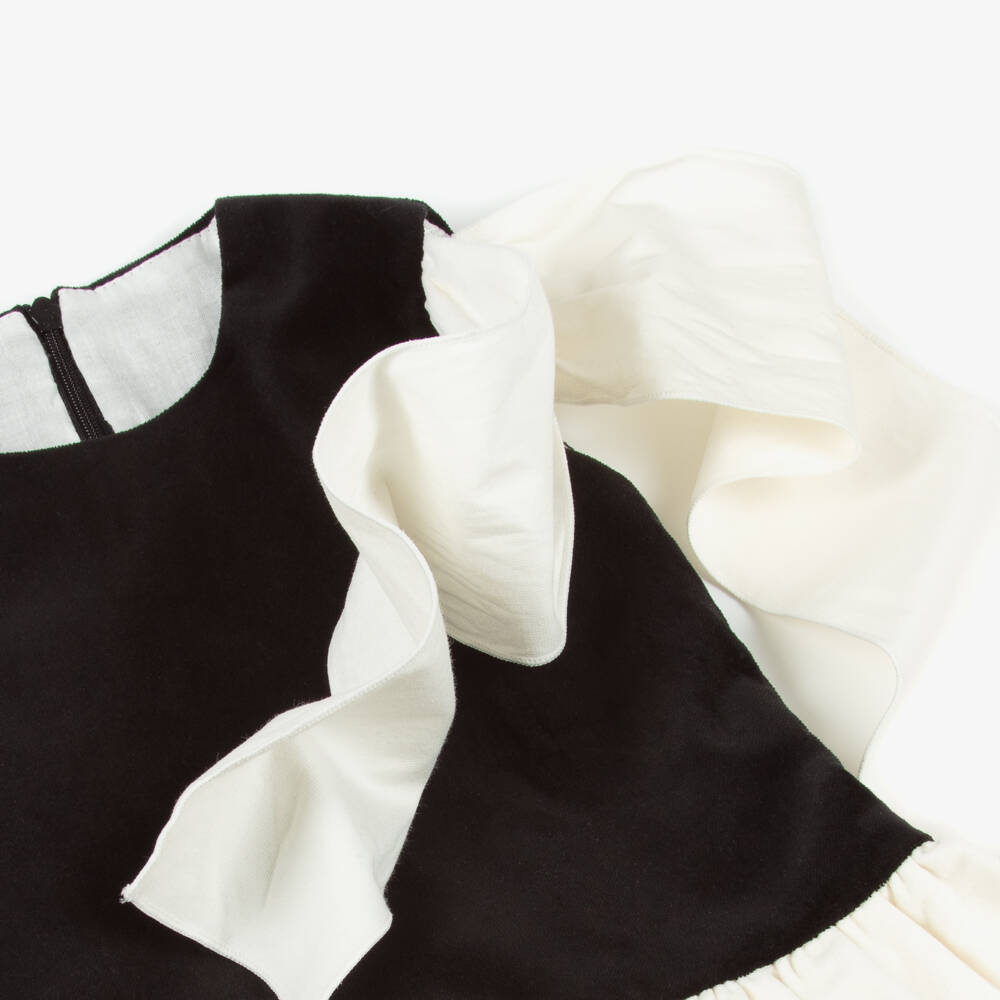 Phi Clothing-Girls Black Velvet Dress with Ivory Bows | Childrensalon