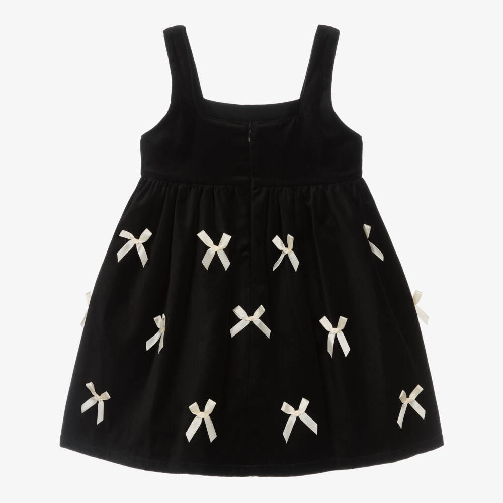 Phi Clothing-فستان بنات مخمل لون أسود بفيونكات ساتان لون عاجي | Childrensalon