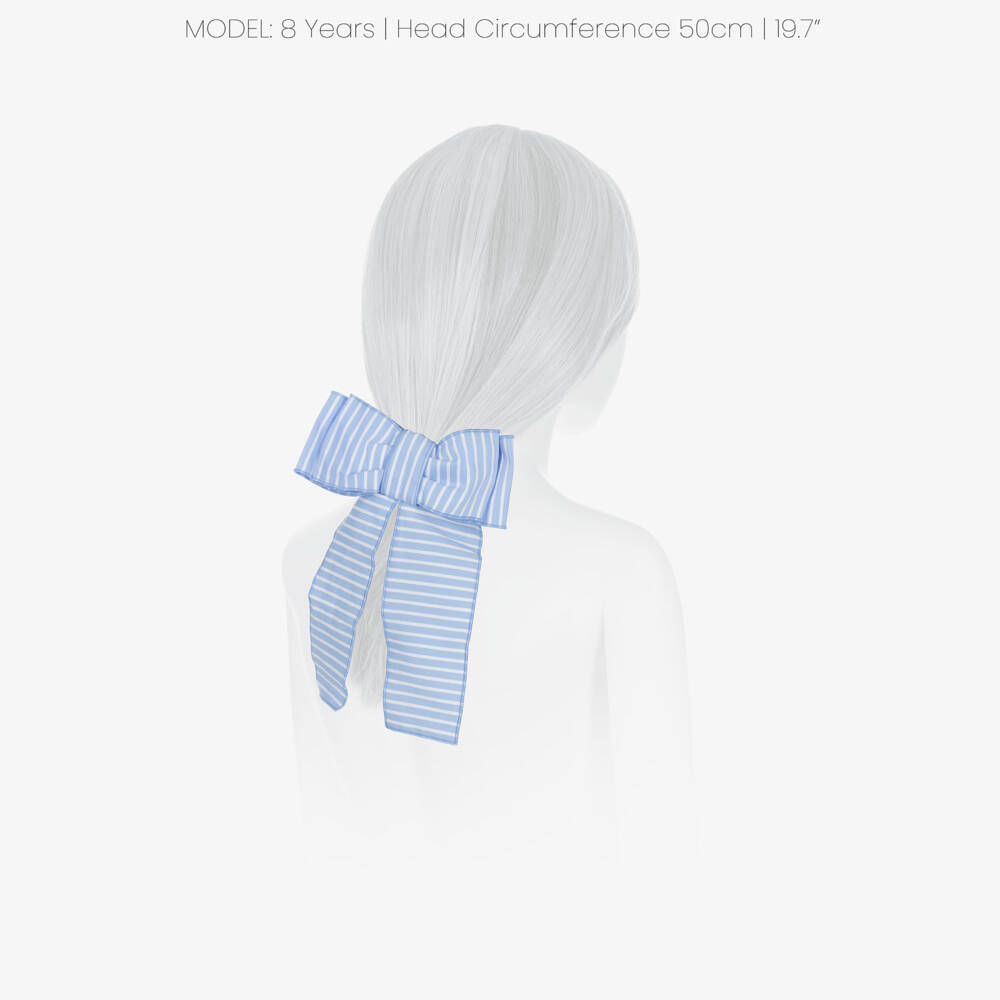 Phi Clothing-ربطة شعر بفيونكة مقلمة لون أزرق للبنات (14 سم) | Childrensalon