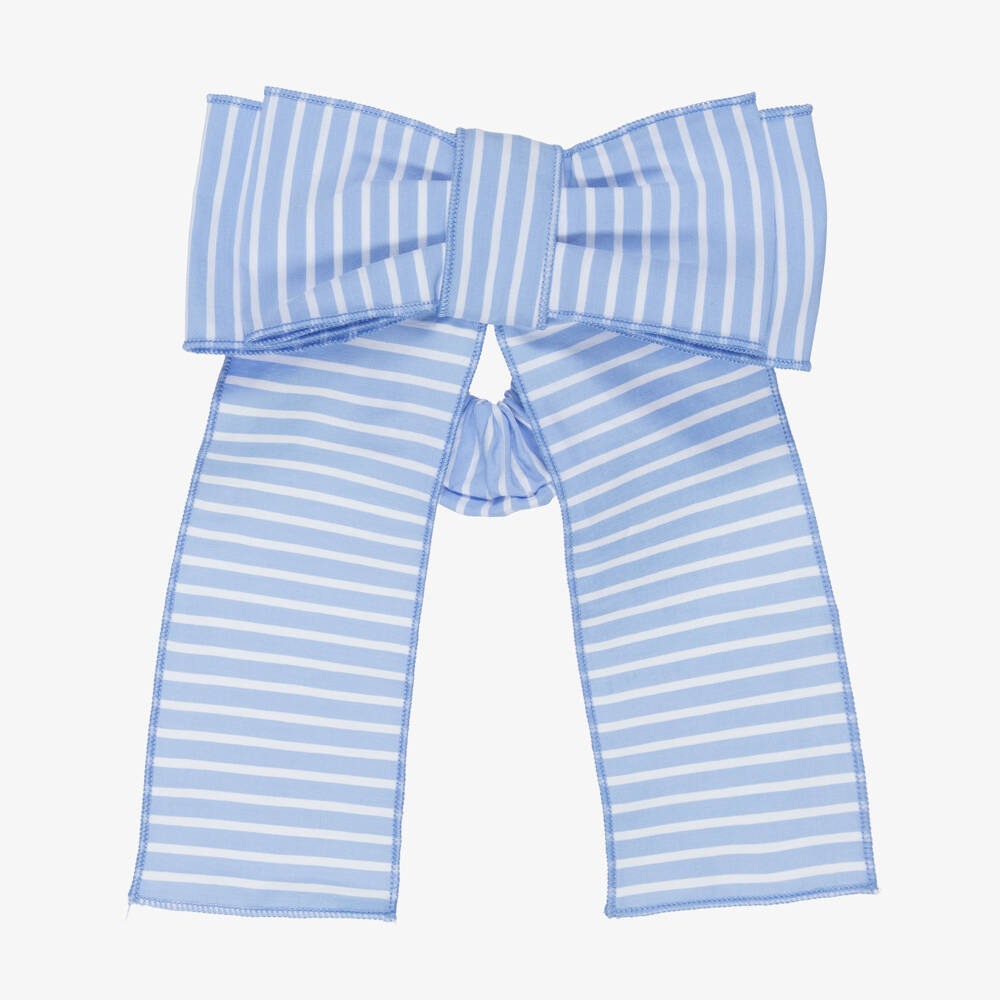 Phi Clothing-Girls Blue Stripe Bow Hair Scrunchie (14cm) | Childrensalon