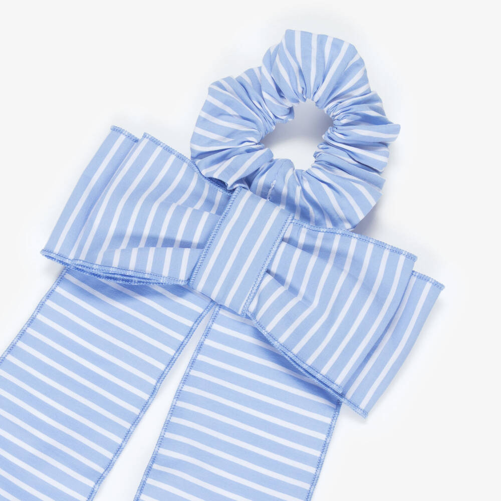 Phi Clothing-ربطة شعر بفيونكة مقلمة لون أزرق للبنات (14 سم) | Childrensalon