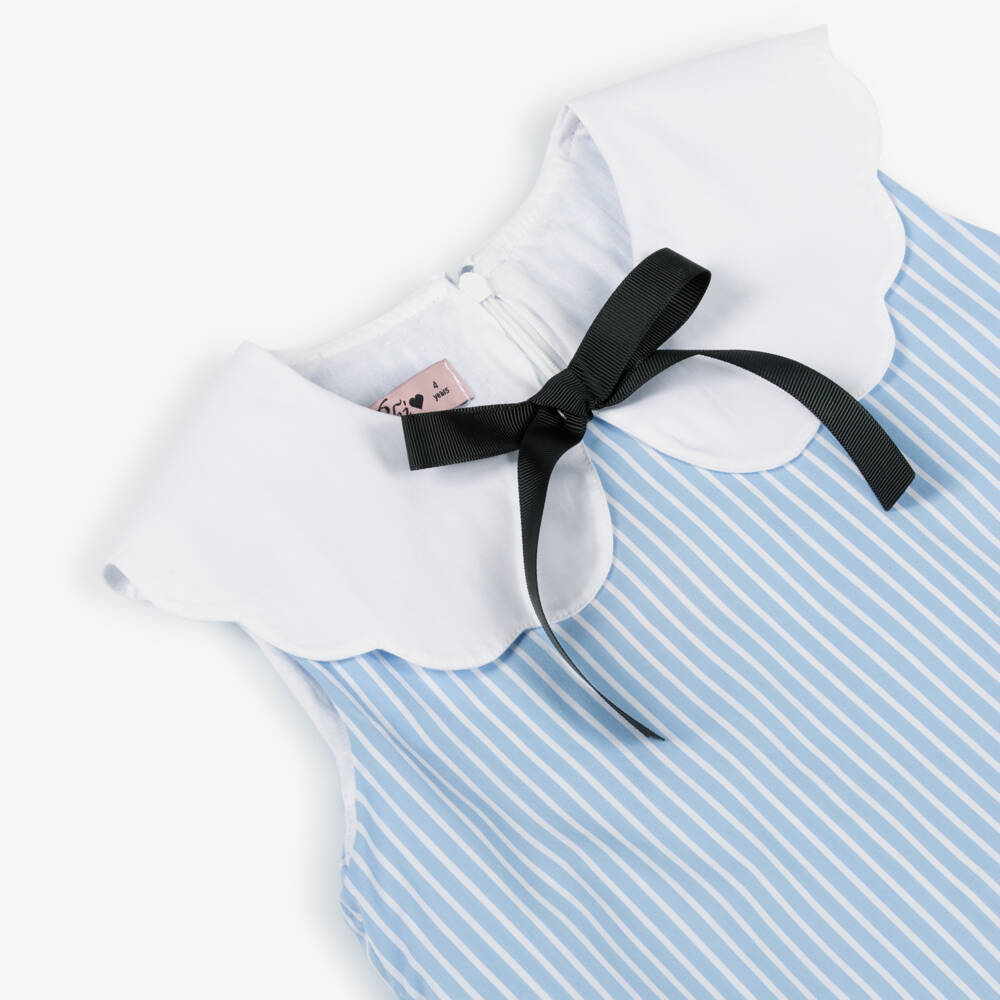 Phi Clothing-Girls Blue Stripe Cotton Dress | Childrensalon