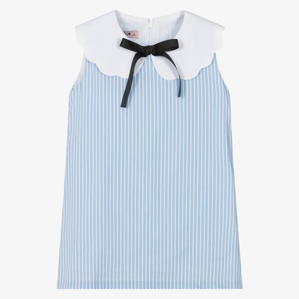 Phi Clothing-Girls Blue Stripe Cotton Dress | Childrensalon
