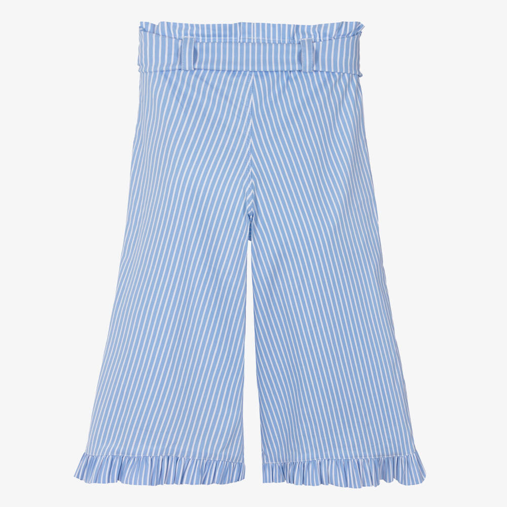Phi Clothing-Girls Blue Stripe Trousers with Frill Trims | Childrensalon