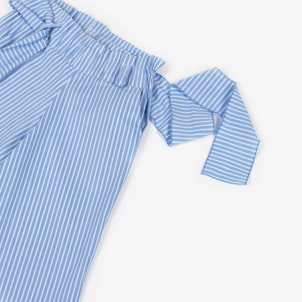 Phi Clothing-Girls Blue Stripe Trousers with Frill Trims | Childrensalon