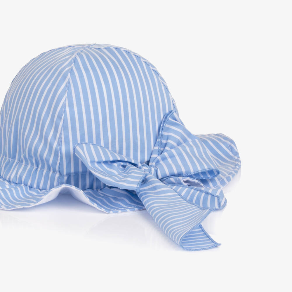 Phi Clothing-Girls Blue Striped Cotton Sun Hat with Bow | Childrensalon