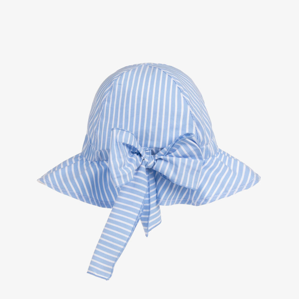 Phi Clothing-Girls Blue Striped Cotton Sun Hat with Bow | Childrensalon