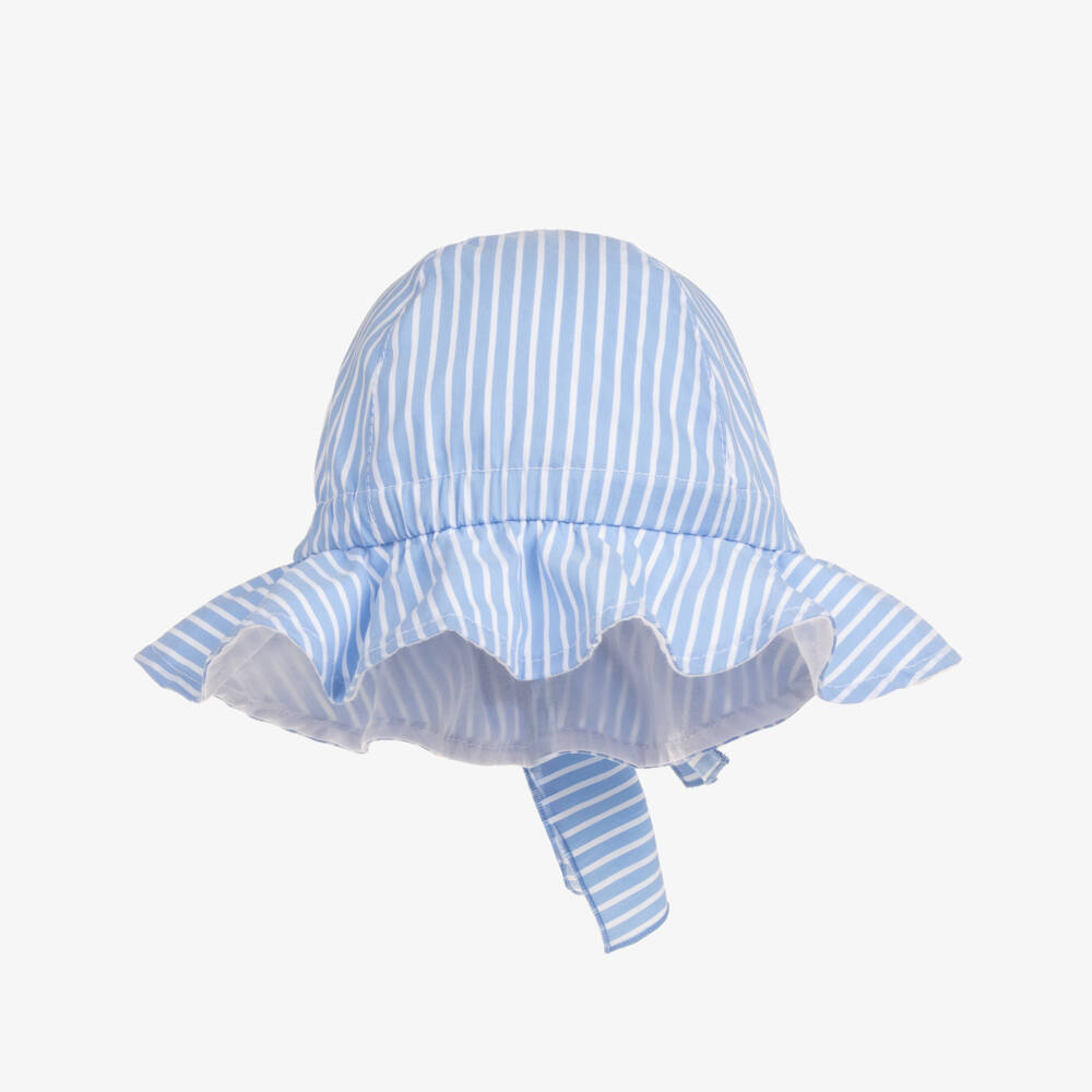 Phi Clothing-Girls Blue Striped Cotton Sun Hat with Bow | Childrensalon