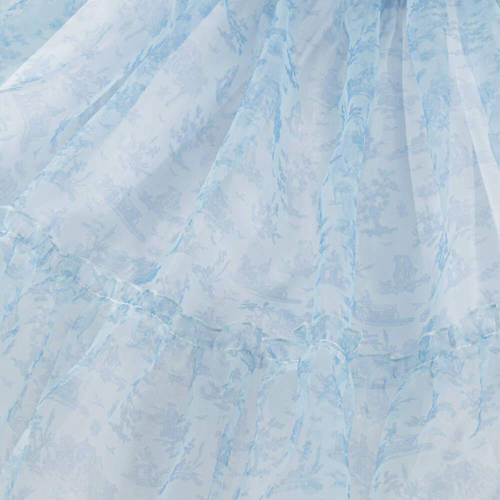 Phi Clothing-Girls Blue Toile De Jouy Organza Dress | Childrensalon