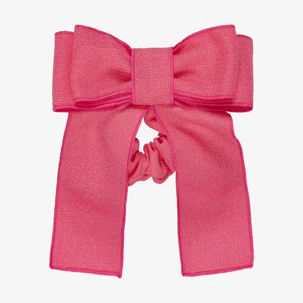 Phi Clothing-Girls Bright Pink Bow Hair Scrunchie (14cm) | Childrensalon