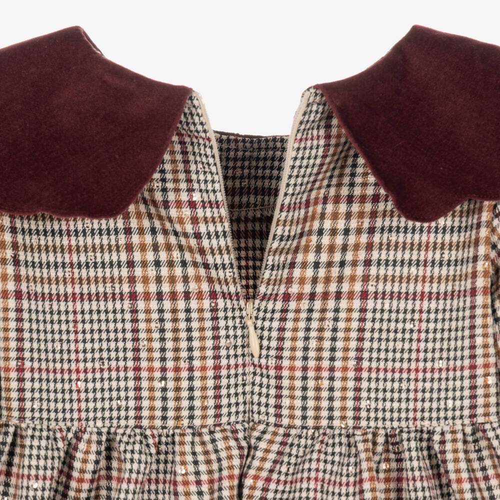 Phi Clothing-Girls Brown & Burgundy Check Dress | Childrensalon