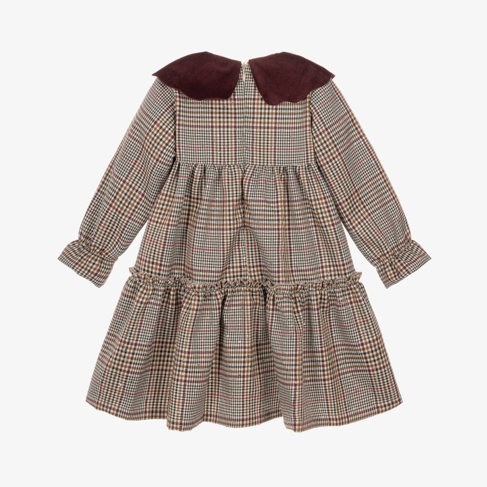 Phi Clothing-Girls Brown & Burgundy Check Dress | Childrensalon