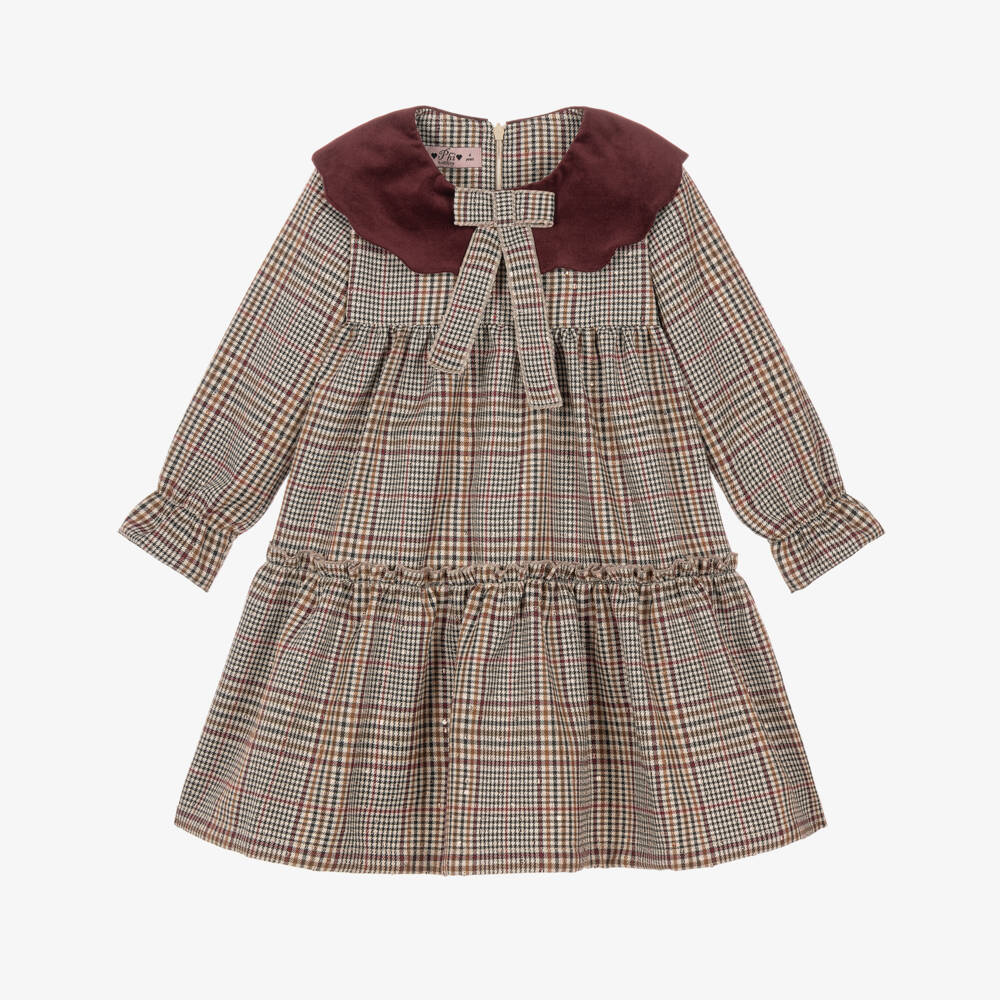 Phi Clothing-Girls Brown & Burgundy Check Dress | Childrensalon