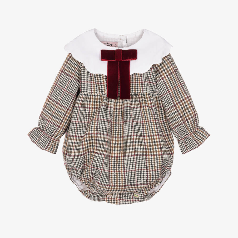 Phi Clothing-Girls Brown & Burgundy Check Shortie | Childrensalon