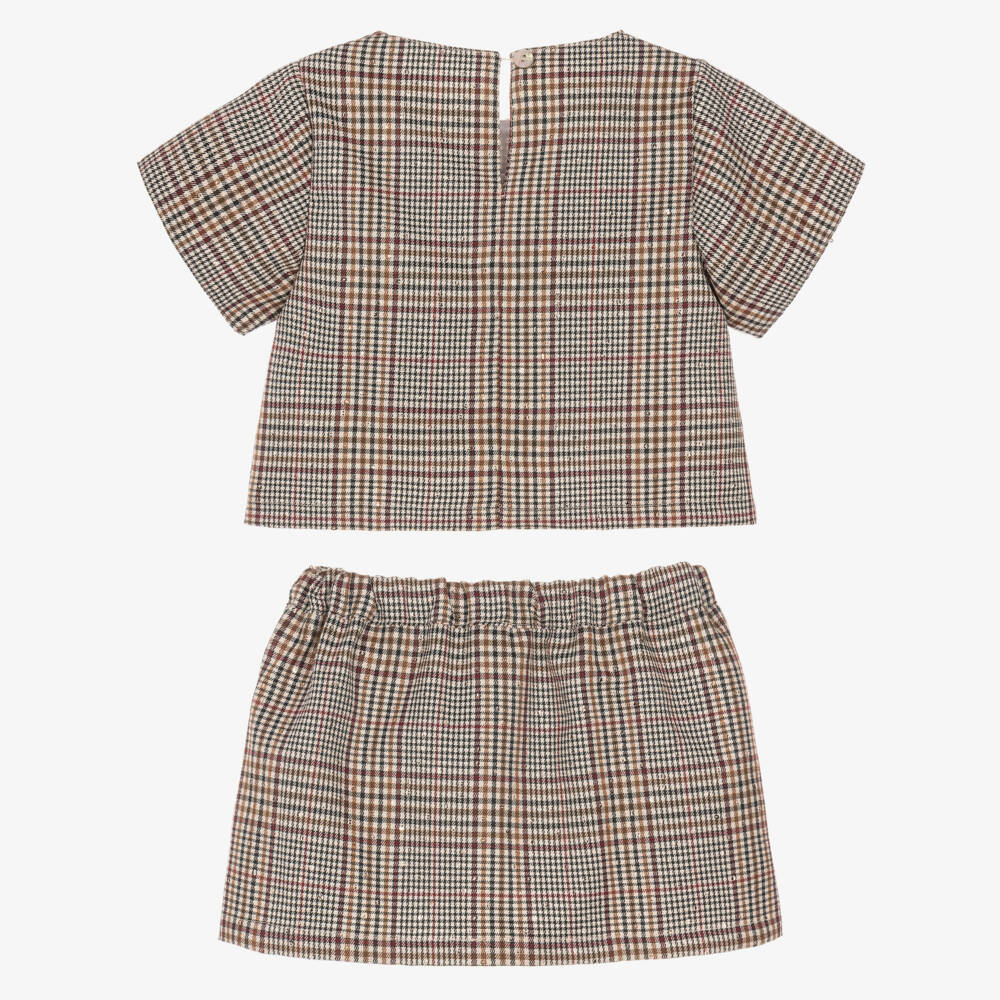 Phi Clothing-Girls Brown & Burgundy Check Skirt Set | Childrensalon