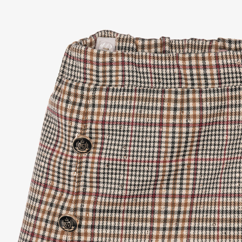 Phi Clothing-Girls Brown & Burgundy Check Skirt Set | Childrensalon