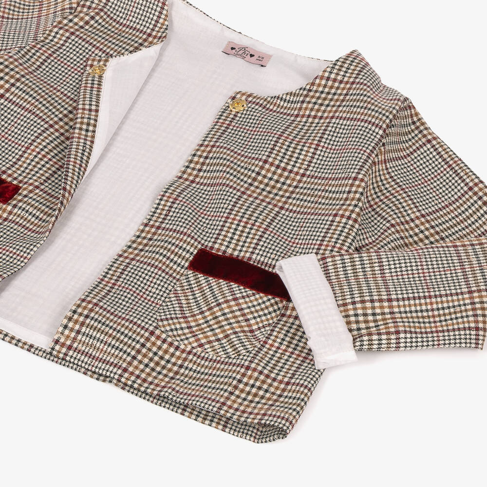 Phi Clothing-Girls Brown & Burgundy Check Trouser Set | Childrensalon