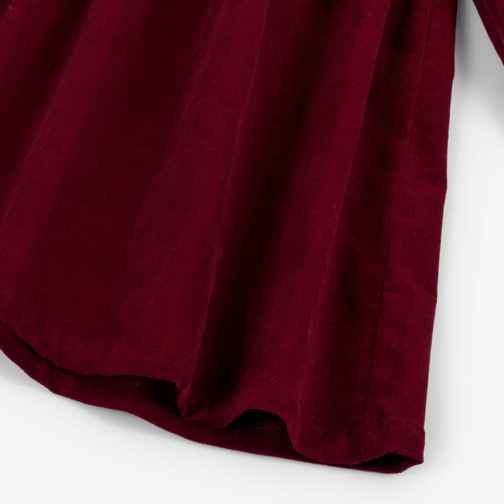 Phi Clothing-Girls Burgundy Red Velour Dress with Tulle Collar | Childrensalon