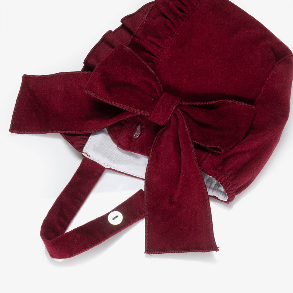 Phi Clothing-Girls Burgundy Red Velvet Bonnet | Childrensalon