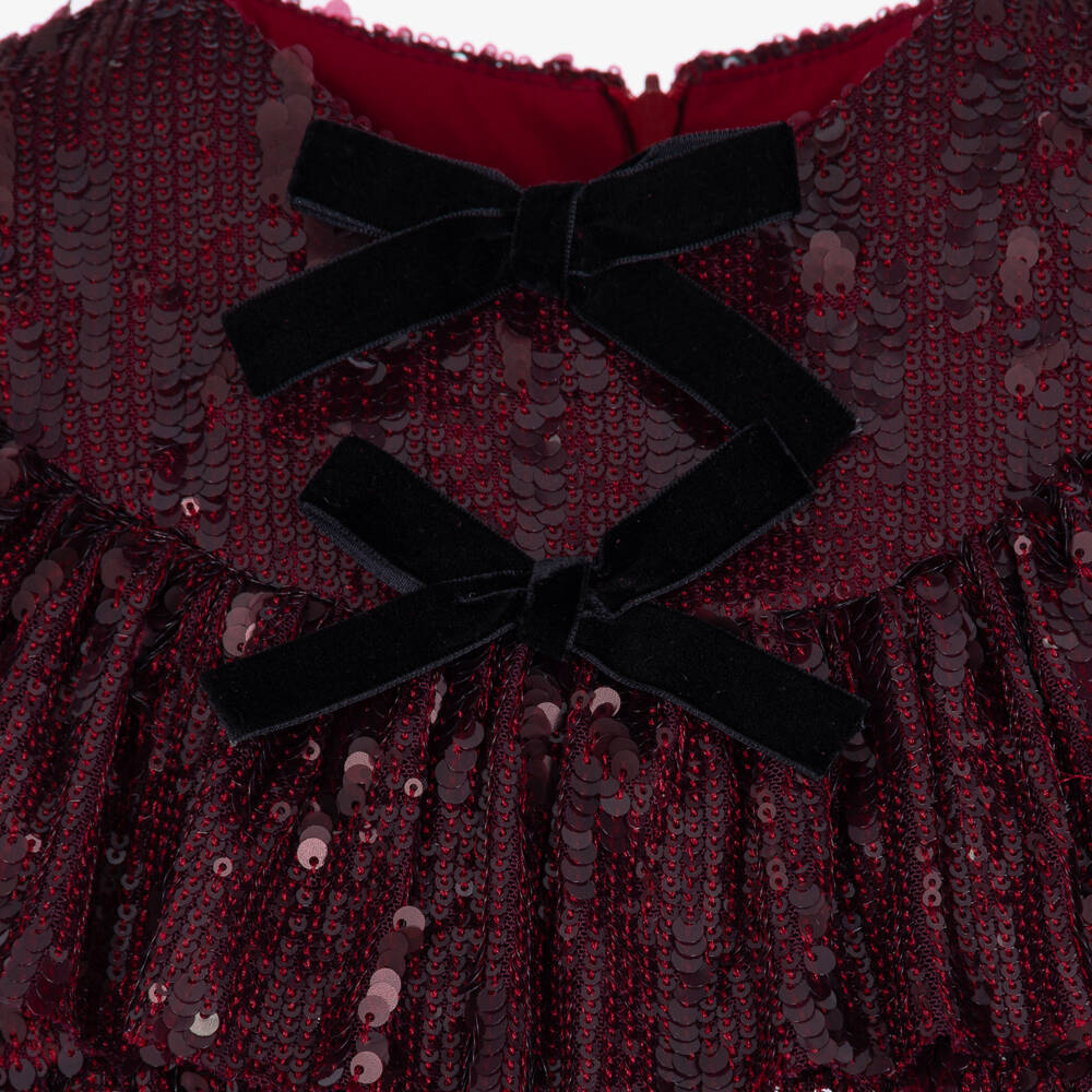 Phi Clothing-Girls Burgundy Sequin Dress with Velvet Bows | Childrensalon