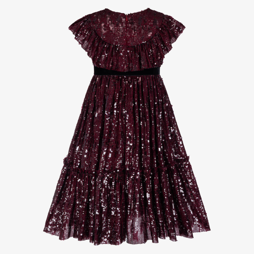 Phi Clothing-Girls Burgundy Sequin Dress with Velvet Bows | Childrensalon