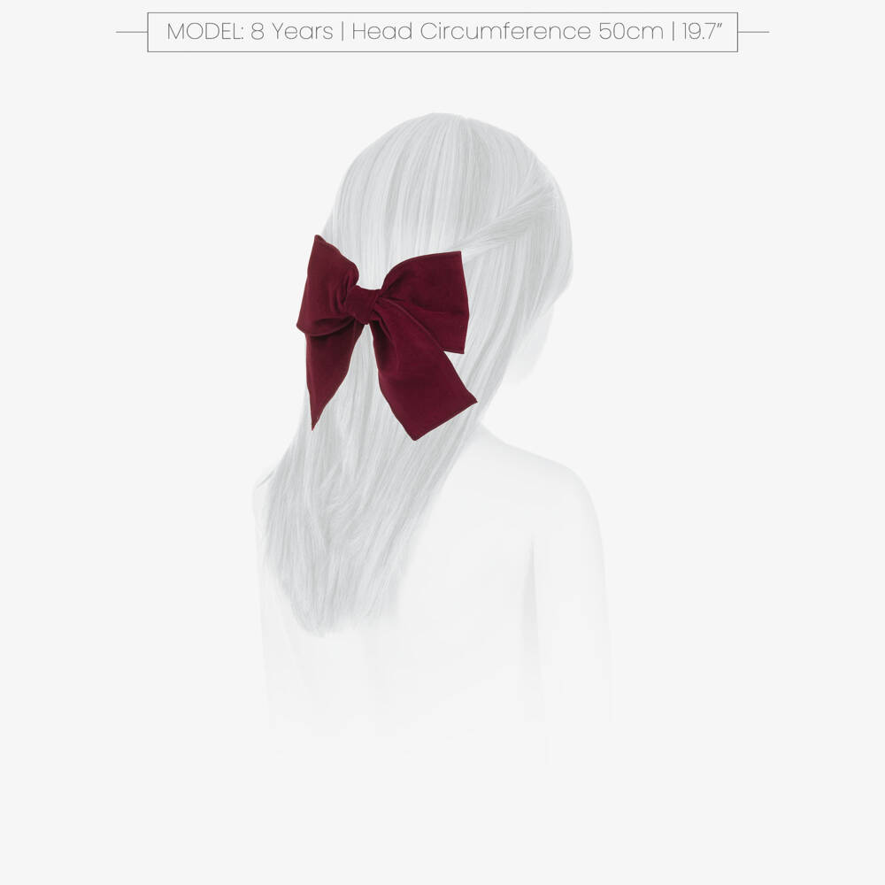 Phi Clothing-Girls Burgundy Velvet Bow Hair Clip (20cm) | Childrensalon