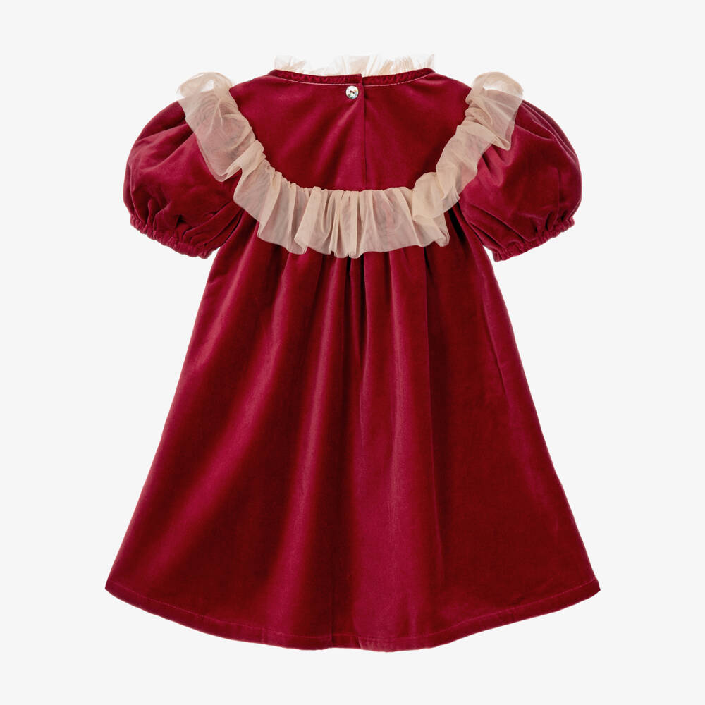 Phi Clothing-Girls Burgundy Velvet Dress with Tulle Bodice | Childrensalon