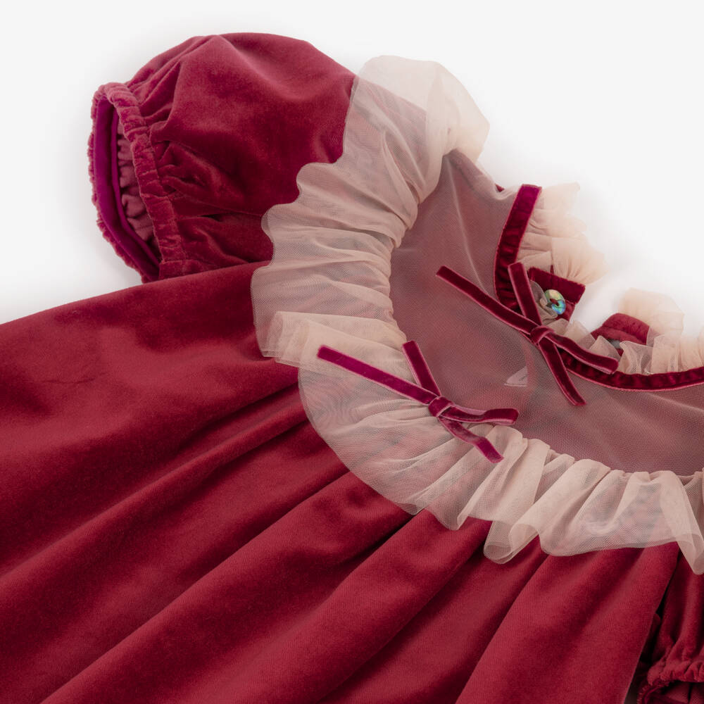 Phi Clothing-Girls Burgundy Velvet Dress with Tulle Bodice | Childrensalon