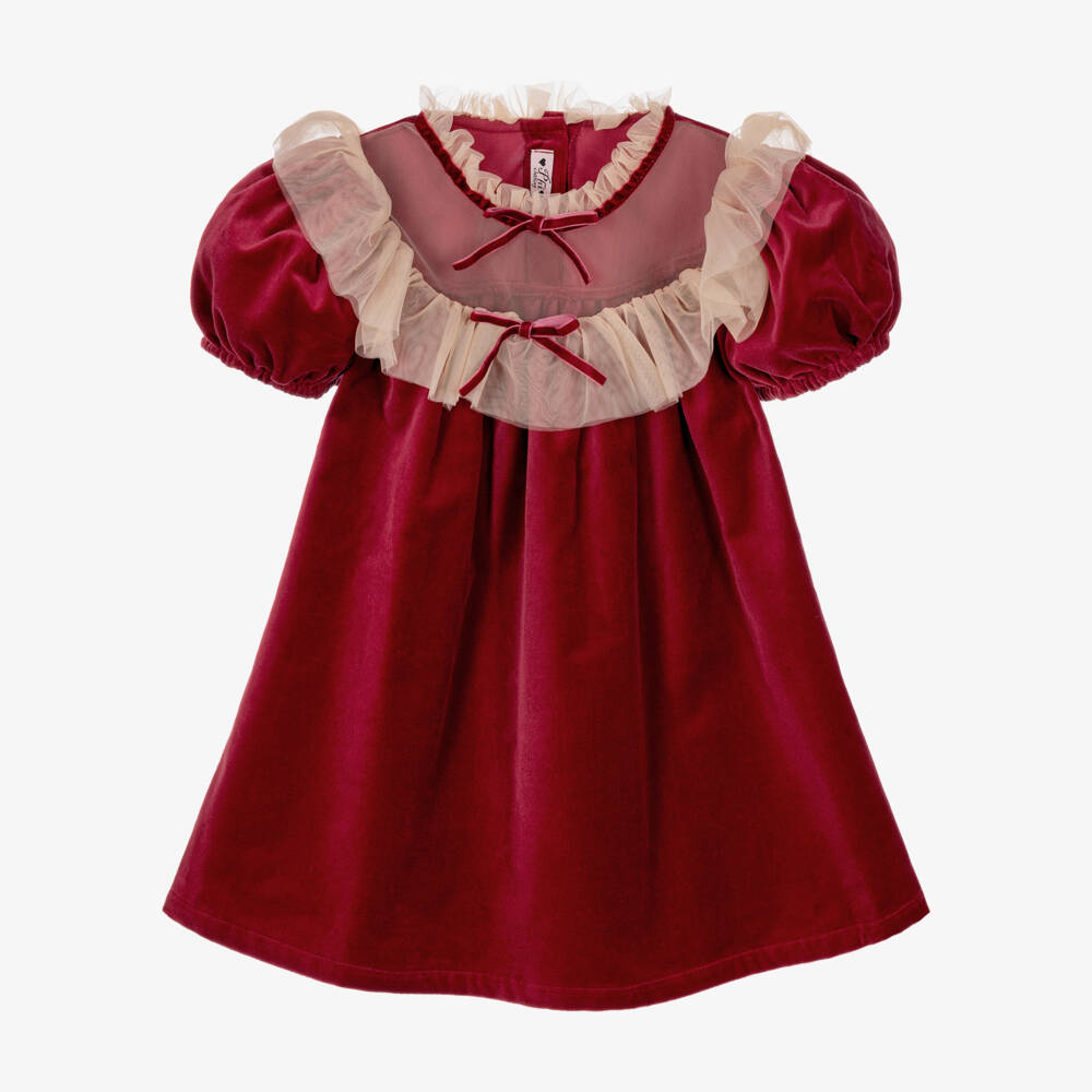 Phi Clothing-Girls Burgundy Velvet Dress with Tulle Bodice | Childrensalon