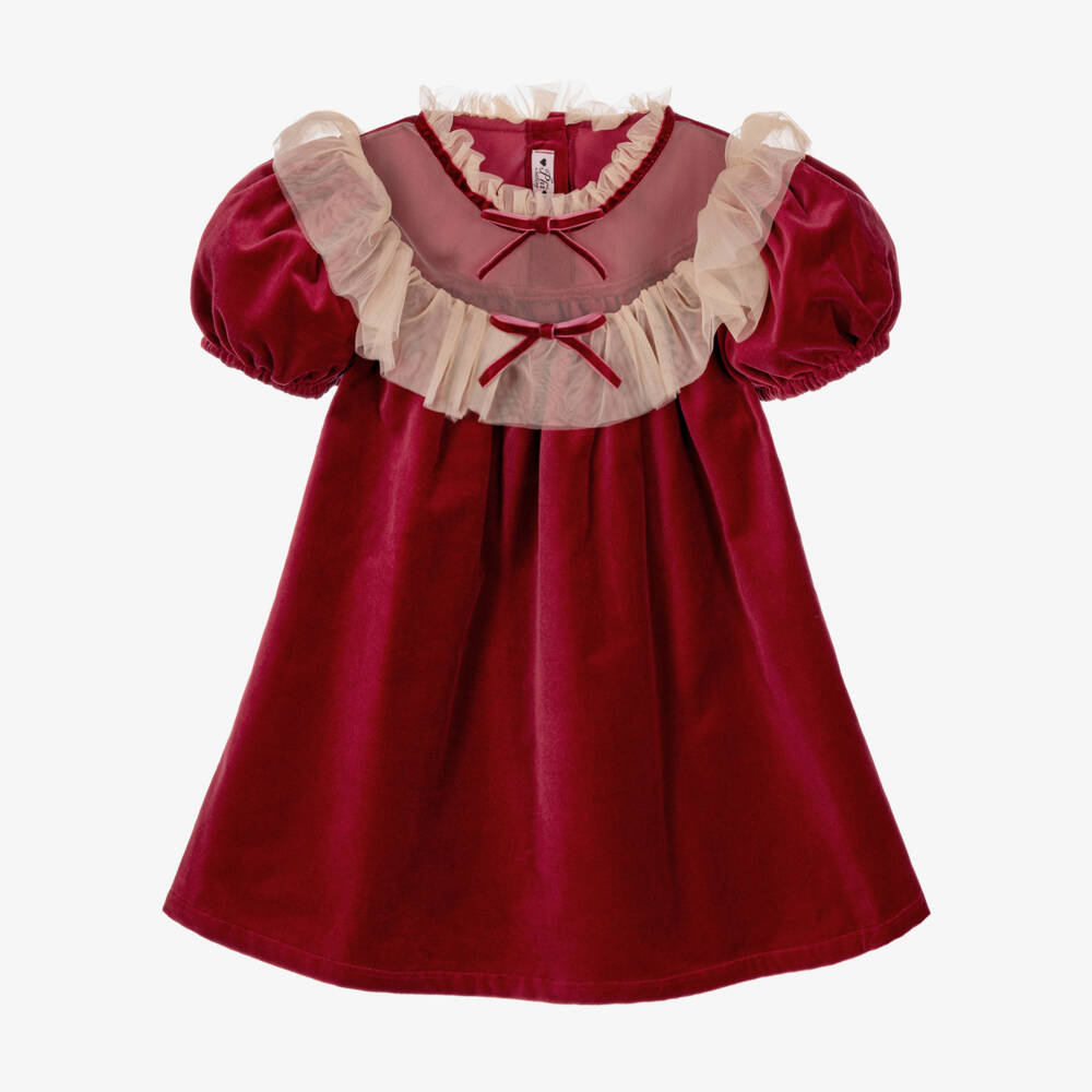 Phi Clothing-Girls Burgundy Velvet Dress with Tulle Bodice | Childrensalon
