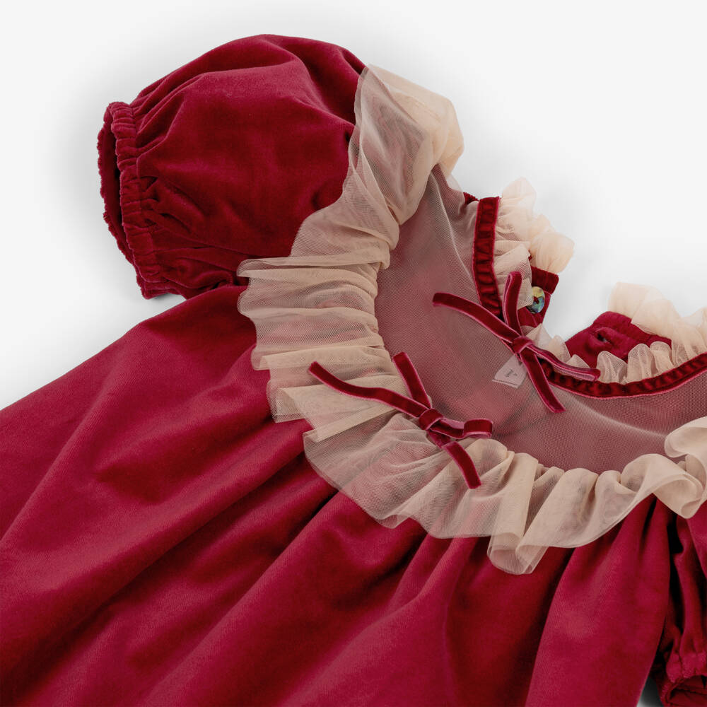 Phi Clothing-Girls Burgundy Velvet Dress with Tulle Bodice | Childrensalon