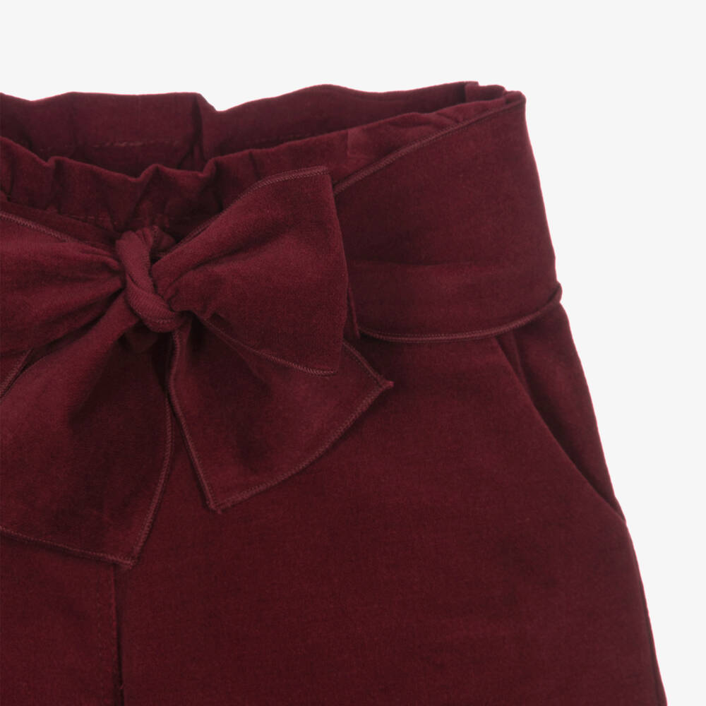 Phi Clothing-Girls Burgundy Velvet Wide-Leg Trousers | Childrensalon