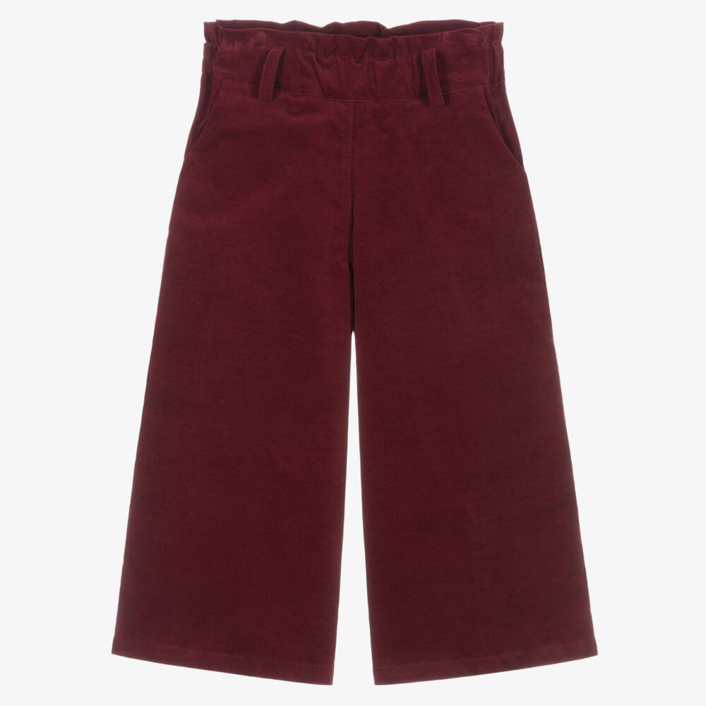 Phi Clothing-Girls Burgundy Velvet Wide-Leg Trousers | Childrensalon