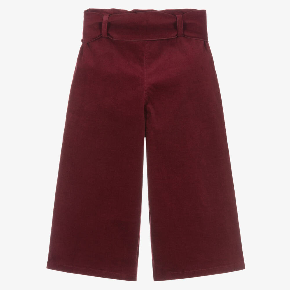 Phi Clothing-Girls Burgundy Velvet Wide-Leg Trousers | Childrensalon