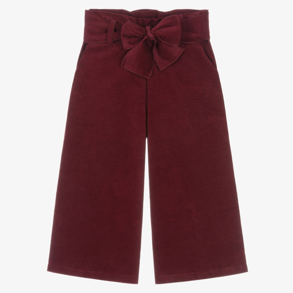 Phi Clothing-Girls Burgundy Velvet Wide-Leg Trousers | Childrensalon