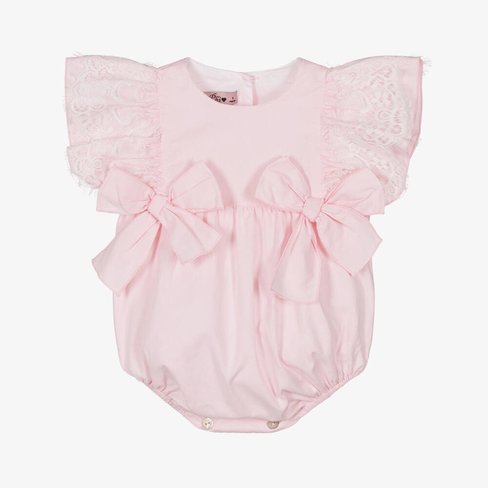 Phi Clothing-Girls Cotton Pink Cotton with Bows & Lace | Childrensalon