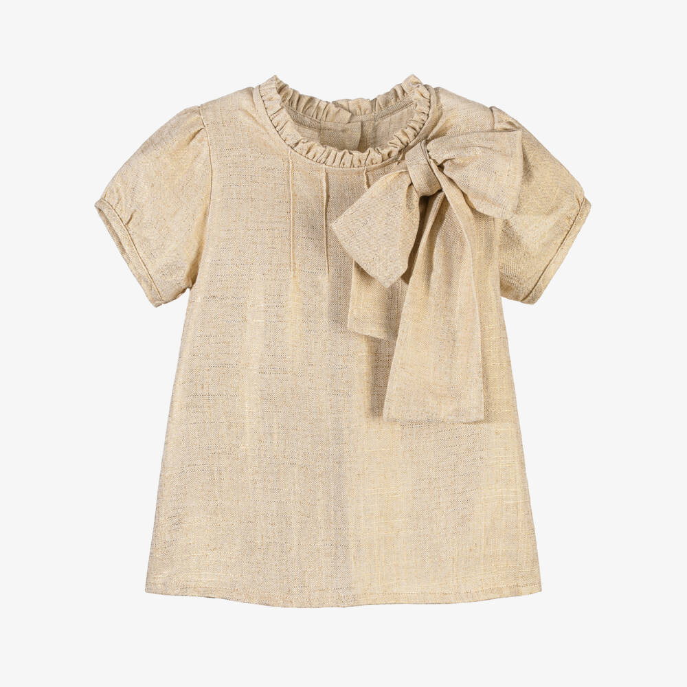 Phi Clothing-Girls Gold Blouse with Ruffle Collar & Bow | Childrensalon
