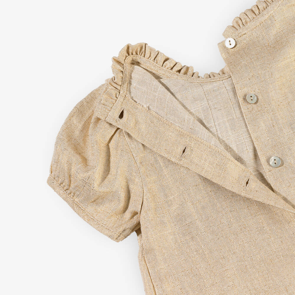 Phi Clothing-Блузка золотистая с оборчатым воротником и бантом для девочек | Childrensalon