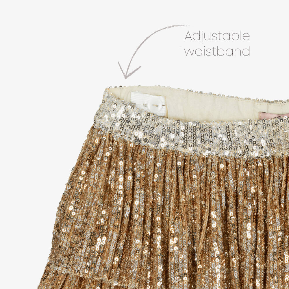 Phi Clothing-Girls Gold Sequin Tulle Ruffle Skirt | Childrensalon