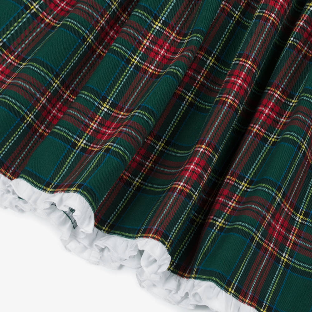 Phi Clothing-Girls Green Tartan Dress with White Collar | Childrensalon