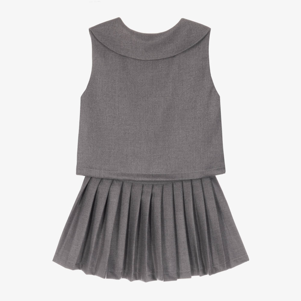 Phi Clothing-Girls Grey Pleated Skirt Set With Burgundy Bows | Childrensalon