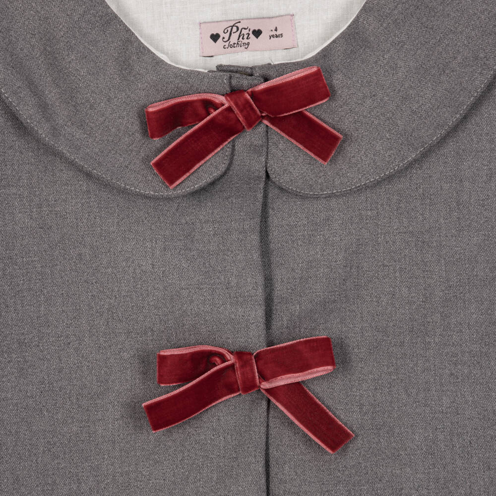 Phi Clothing-Girls Grey Pleated Skirt Set With Burgundy Bows | Childrensalon