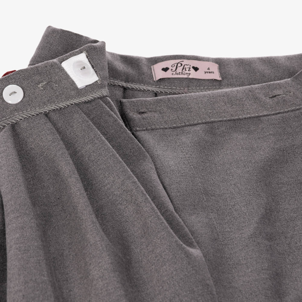 Phi Clothing-Girls Grey Pleated Skirt Set With Burgundy Bows | Childrensalon