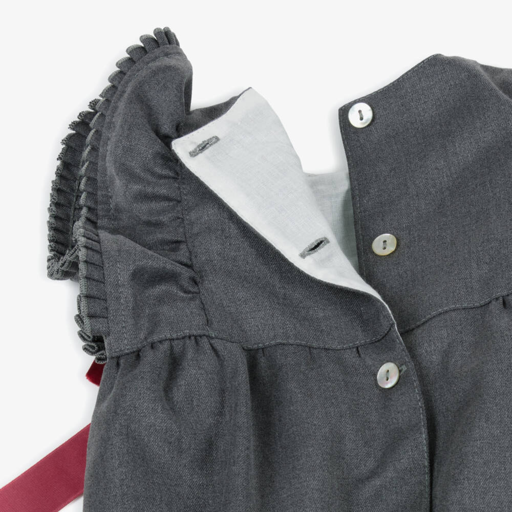 Phi Clothing-Girls Grey Shortie with Burgundy Red Velvet Bows | Childrensalon