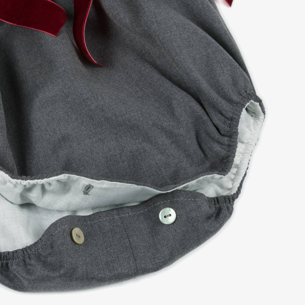 Phi Clothing-Girls Grey Shortie with Burgundy Red Velvet Bows | Childrensalon