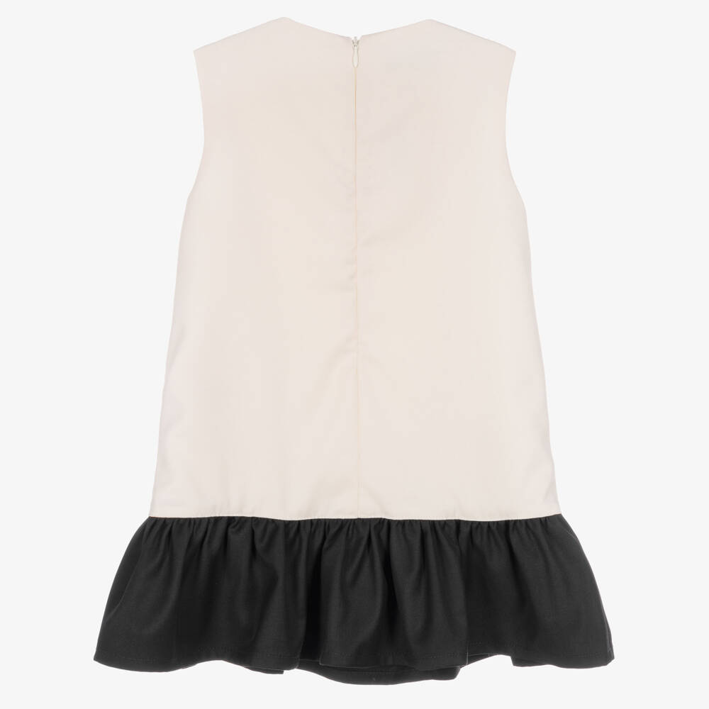 Phi Clothing-Girls Ivory & Black Dress with Pink Velvet Bows | Childrensalon